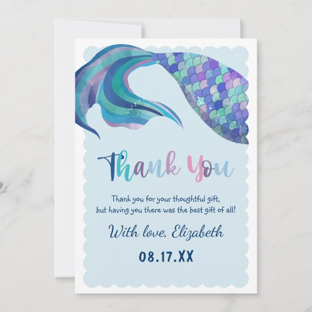 Mermaid Tail  Background Birthday Party  Thank You Card (Front)