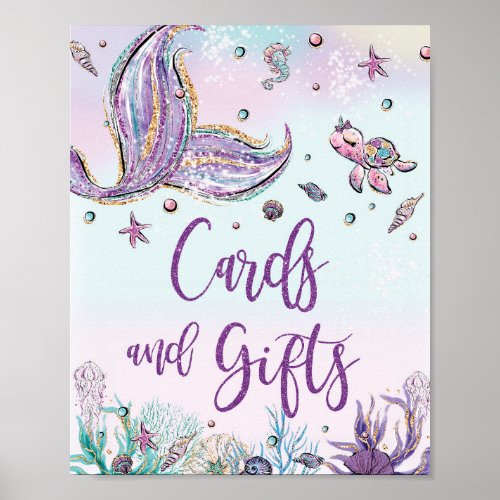 Mermaid Tail Birthday Baby Shower Cards and Gifts Poster