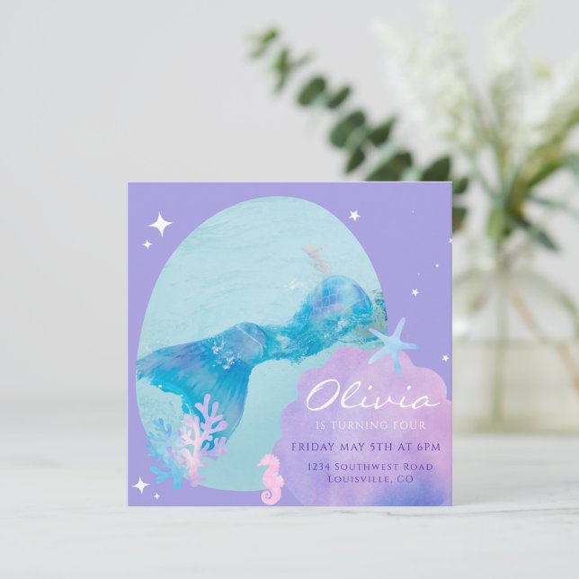 Mermaid Tail Birthday invitation, Under the Sea  (Standing Front)