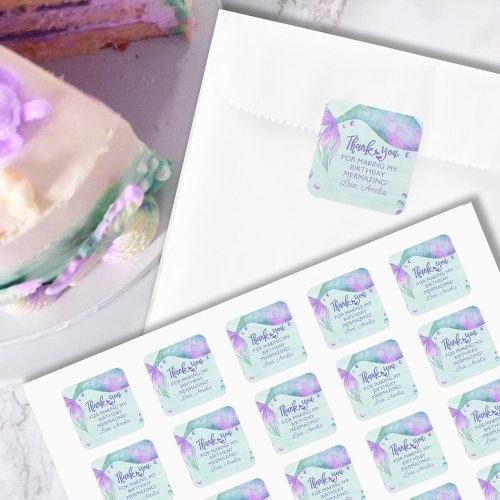 Mermaid Tail Birthday Party Favor Thank You Square Sticker