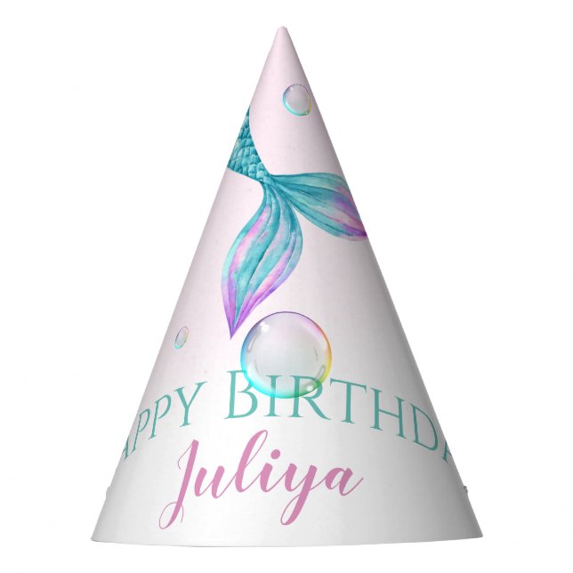 Mermaid Tail Birthday  Party Hat (Front)