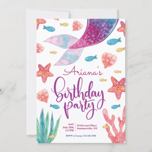Mermaid Tail Birthday Party Invitation