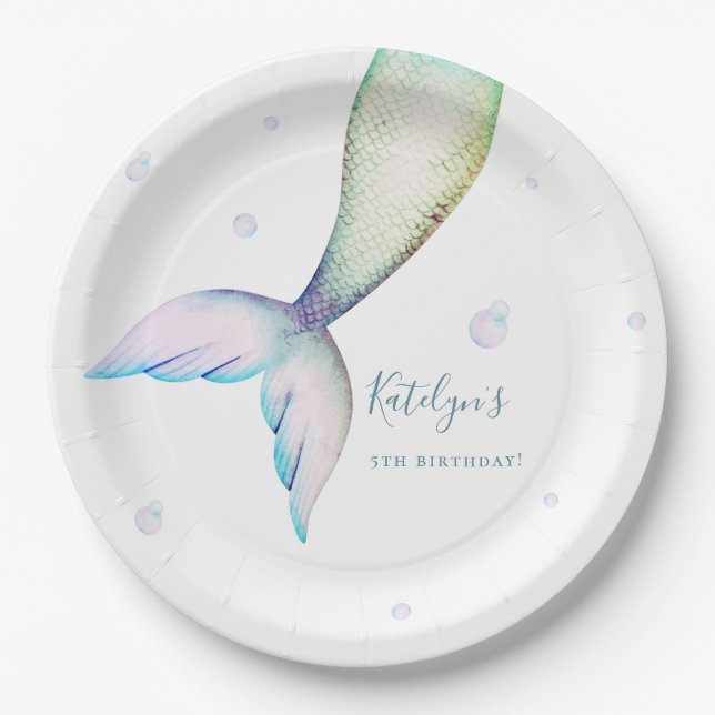 Mermaid Tail Birthday Party Paper Plates (Front)