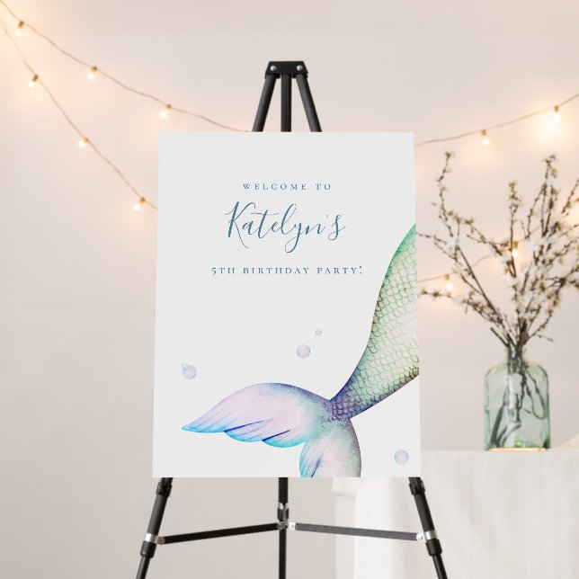 Mermaid Tail Birthday Party Welcome Foam Board (In Situ (Stand))