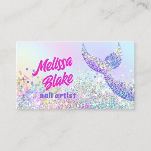 mermaid tail chunky pastel glitter business card