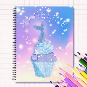 Mermaid Tail Cupcake Pastel Pink Blue Personalized Notebook