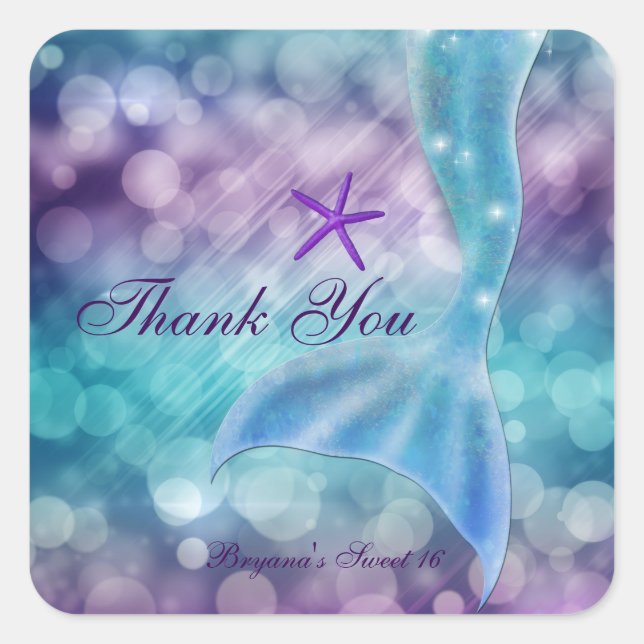 Mermaid Tail Enchanted Under The Sea Party Favor Square Sticker (Front)