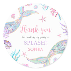 Mermaid Tail Fourth Birthday Party  Classic Round Sticker