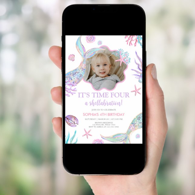 Mermaid Tail Fourth Birthday Party  Invitation (Front Digital)