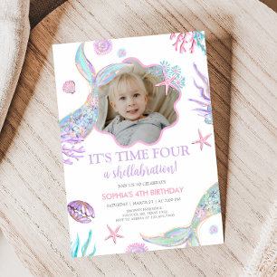 Mermaid Tail Fourth Birthday Party Invitation