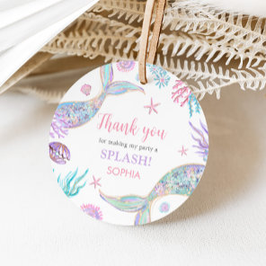 Mermaid Tail Fourth Birthday Party Round Favor Tags