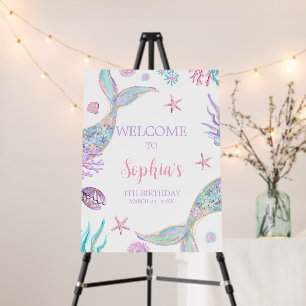 Mermaid Tail Fourth Birthday Party Welcome Sign