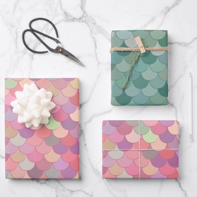 Mermaid Tail Geometric Pastel Pattern Wrapping Paper Sheets (Front)