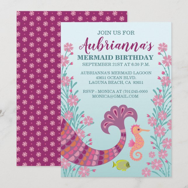 Mermaid Tail Girl Birthday Party Invitation (Front/Back)