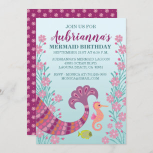 Mermaid Tail Girl Birthday Party Invitation