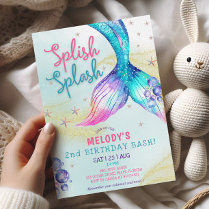 Mermaid Tail Glitter 2nd Birthday Invitation