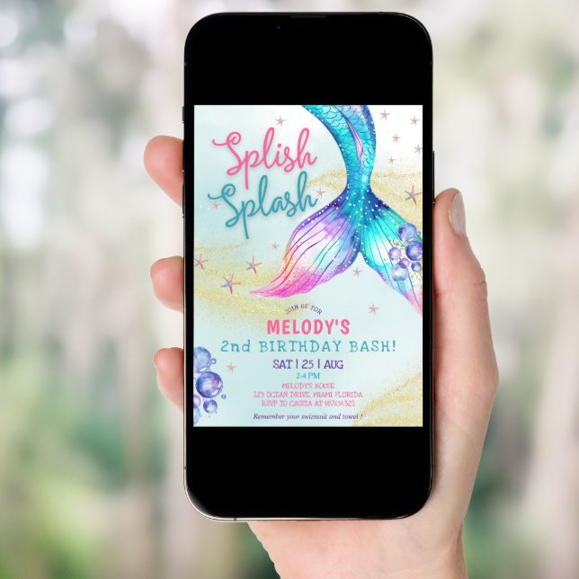 Mermaid Tail Glitter 2nd Birthday Invitation (Front Digital)
