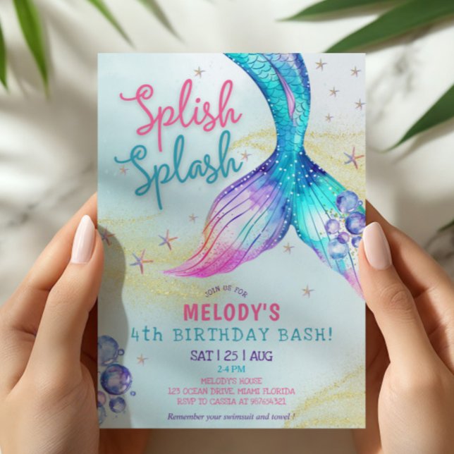 Mermaid Tail Glitter 4th Birthday Invitation (Creator Uploaded)