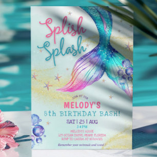 Mermaid Tail Glitter 8th Birthday Invitation