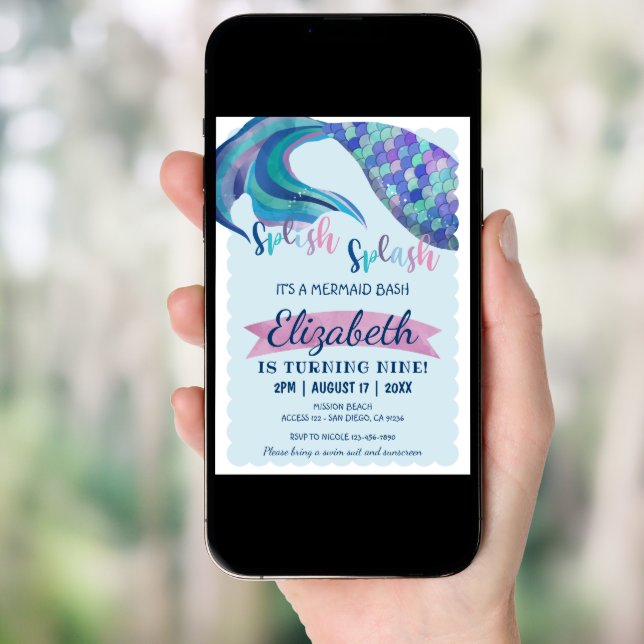 Mermaid Tail Glitter Background Birthday Party  Invitation (Front Digital)