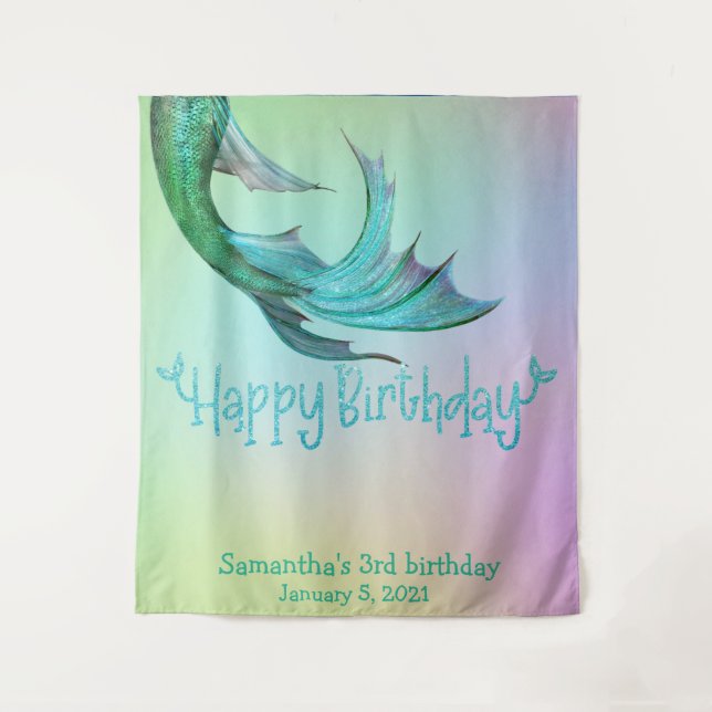 Mermaid Tail Glitter Birthday Photo booth Backdrop (Front)