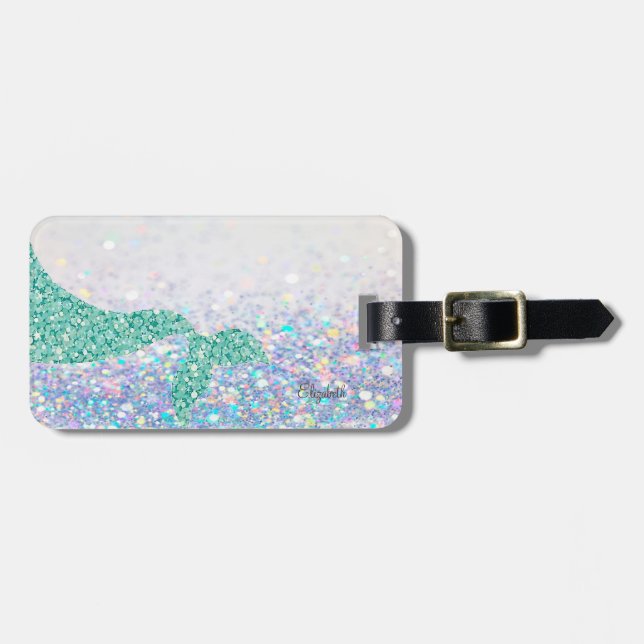 Mermaid Tail ,Glitter Bokeh - Personalized Luggage Tag (Front Horizontal)