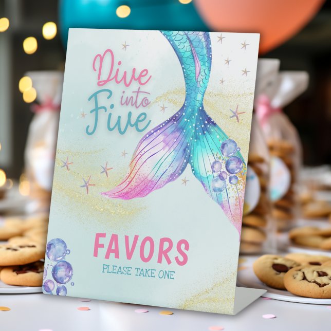 Mermaid Tail glitter dive into five Favors  Pedestal Sign (Creator Uploaded)