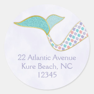 Mermaid Tail Glitter Purple Blue Address Label