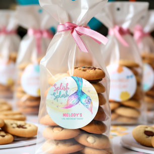 Mermaid Tail Glitter Splish Splash birthday Classic Round Sticker