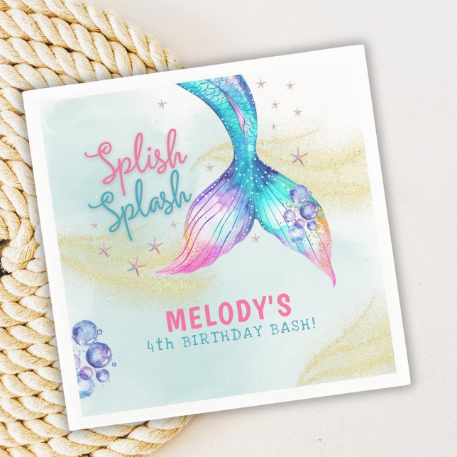 Mermaid Tail Glitter Splish Splash birthday Napkins (Creator Uploaded)