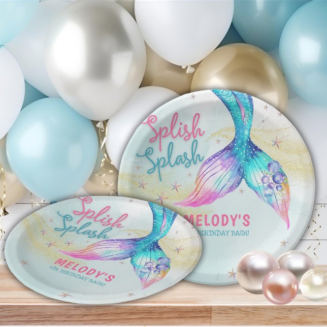 Mermaid Tail Glitter Splish Splash birthday Paper Plates (Creator Uploaded)