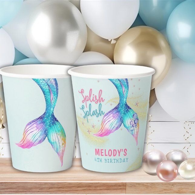 Mermaid Tail Glitter under the sea birthday Paper Cups (Creator Uploaded)