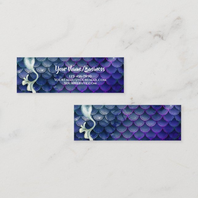 Mermaid Tail in Blue and Sparkling Scales Beach Mini Business Card (Front/Back)
