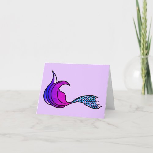 Mermaid Tail in pink purple teal blank note card