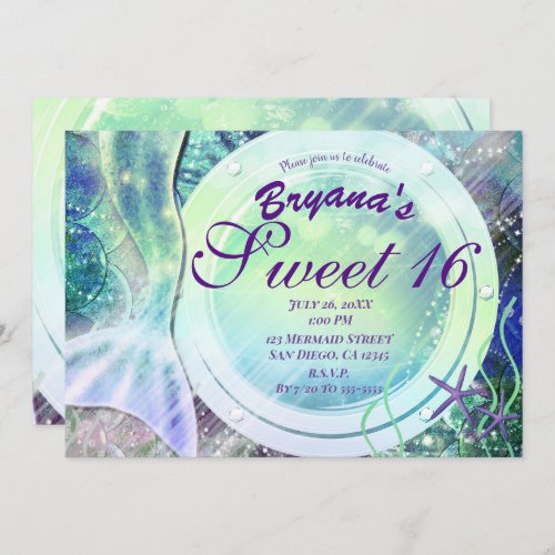 Mermaid Tail Magic Under Sea Sweet 16 Light Glow  Invitation