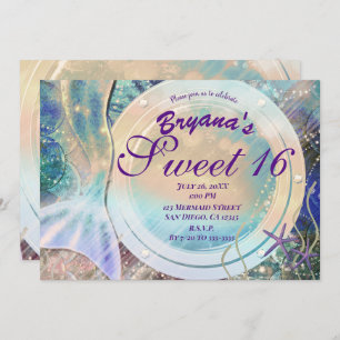 Mermaid Tail Magic Under Sea Sweet 16 Peach Glow Invitation