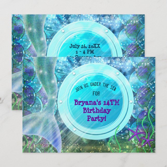 Mermaid Tail Magic Under the Sea Birthday Party Invitation (Front/Back)