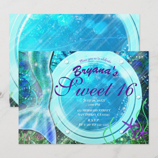 Mermaid Tail Magic Under the Sea Sweet 16 Birthday Invitation (Front/Back)