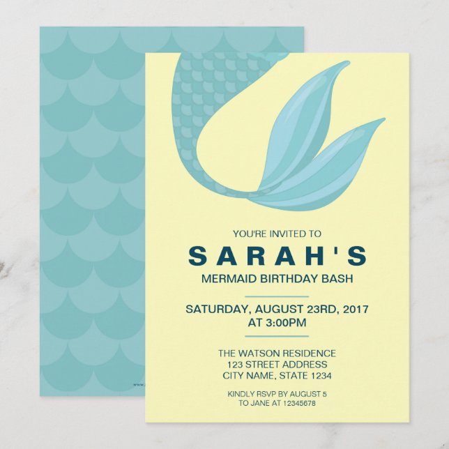 Mermaid Tail | Mermaid Birthday Invitation (Front/Back)