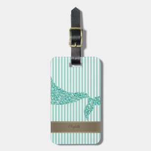 Mermaid Tail Mint White Stripes Luggage Tag