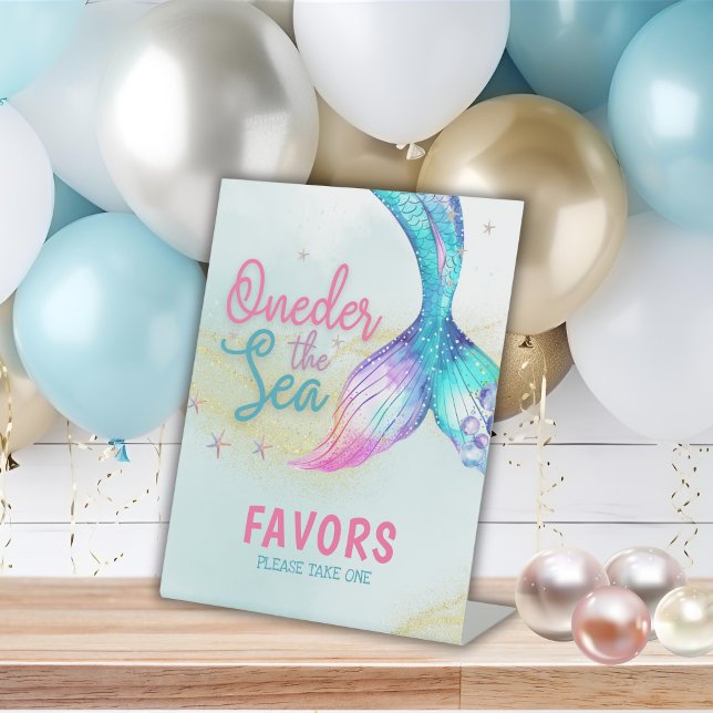 Mermaid Tail Onder the sea 1st birthday Favors  Pedestal Sign (Creator Uploaded)