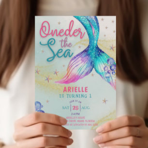 Mermaid Tail Onder the sea 1st birthday Invitation