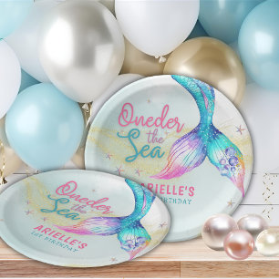 Mermaid Tail Onder the sea 1st birthday Paper Plates
