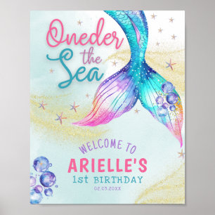 Mermaid Tail Onder the sea 1st birthday Welcome Poster