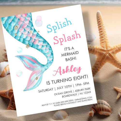 Mermaid Tail Party  Birthday Invitation
