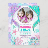 Mermaid Tail Photo Under the Sea Birthday Invitati Invitation