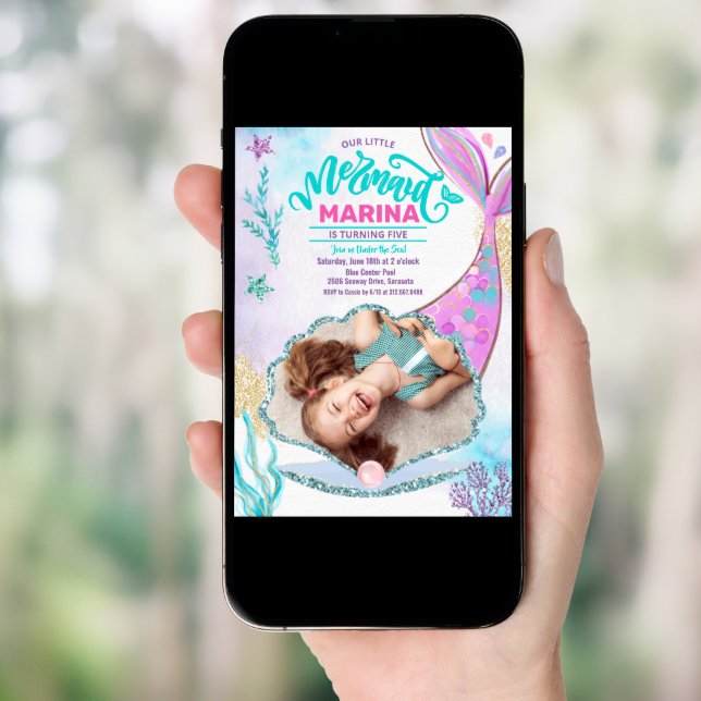 Mermaid Tail Photo Under the Sea Birthday Invitation (Front Digital)