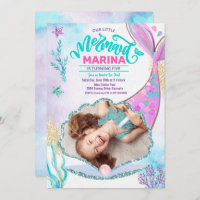 Mermaid Tail Photo Under the Sea Birthday Invitation