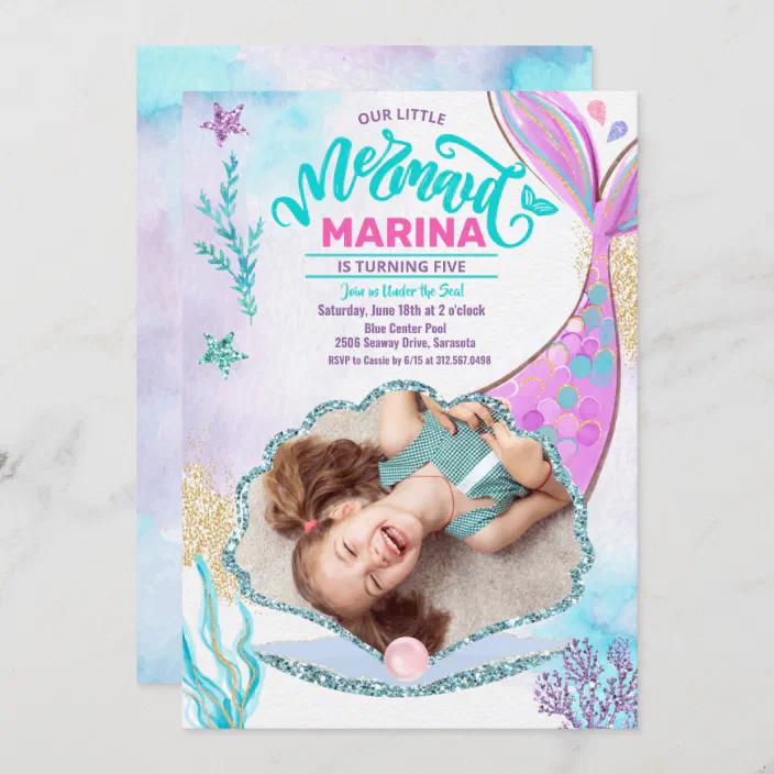 Under the Sea Watercolor Drive-by Invites Mermaid Tail Invitations