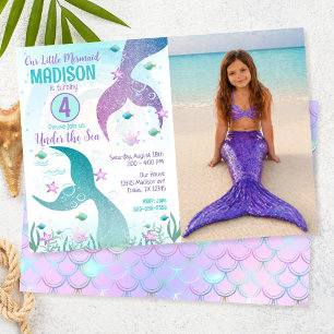 Mermaid Tail Photo Under the Sea Birthday Invitation